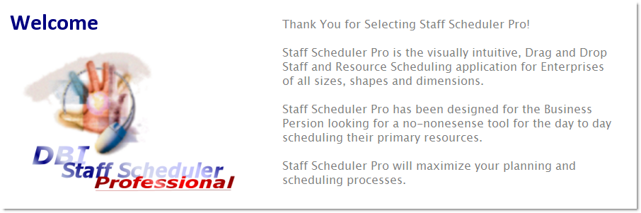 DBI Staff Scheduler Pro - Welcome to the Drag and Drop Scheduling system